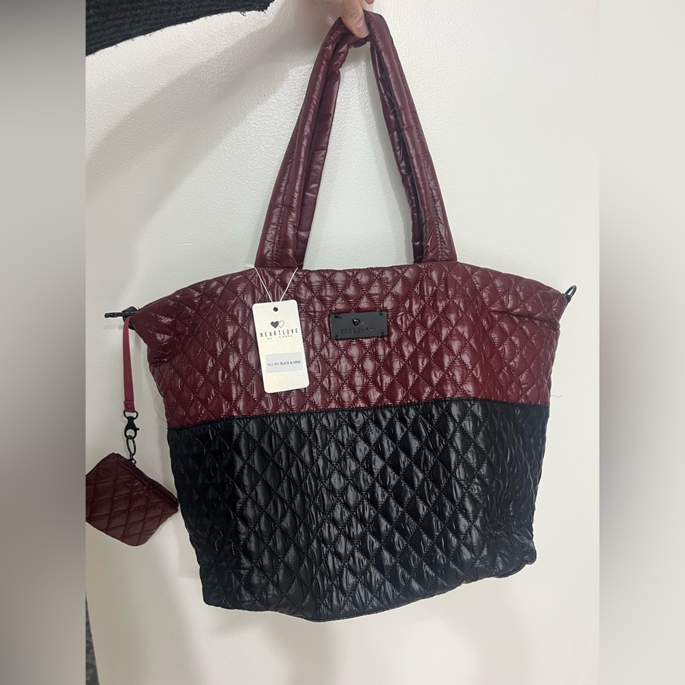 Quilted Weekend Burgundy and Black Tote with strap